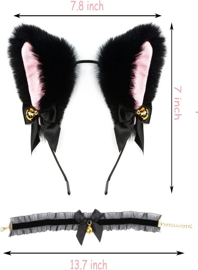 TOPPROSPER Fox Cat Ears Anime Cosplay - Animal Wolf Headwear, Halloween Headband,Headpiece Costume Accessories with Bells (Black+Necklace) - Image 4
